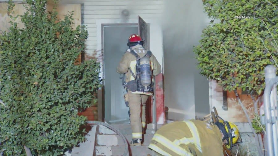 An LAFD alert indicates the fire was first reported at 1:18 a.m. on July 24, 2024, at a home located at 121 North Mathews Street. (KNN)