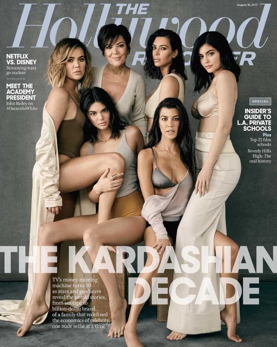 The entire Kardashian clan celebrate a decade of their show on the cover of The Hollywood Reporter.