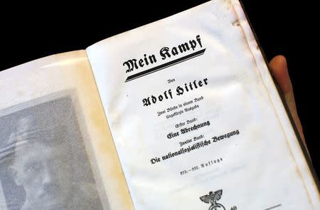 A copy of Adolf Hitler's book "Mein Kampf" (My Struggle) from 1940 is pictured in Berlin, Germany, in this picture taken December 16, 2015. REUTERS/Fabrizio Bensch