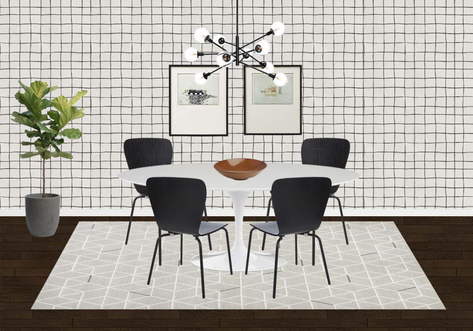 <p>"This room is very much focused on unique pieces and clean, straight lines," says Ashley. The Saarinen dining table mixed with the Sputnik light fixture makes the design appeal to a contemporary eye.</p> <p><em>This article originally appeared on <a rel="nofollow noopener" href="https://www.laurelandwolf.com/blog/design-styles-ultimate-modern-home/" target="_blank" data-ylk="slk:LaurelandWolf.com;elm:context_link;itc:0;sec:content-canvas" class="link ">LaurelandWolf.com</a>.</em></p>