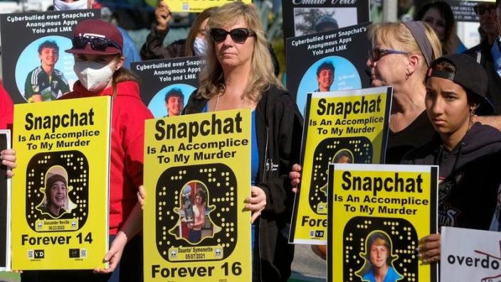 A rally in Santa Monica, California protesting fentanyl distribution on Snapchat