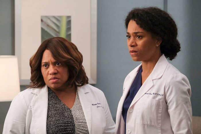 Two doctors from "Grey's Anatomy" on ABC  making annoyed faces