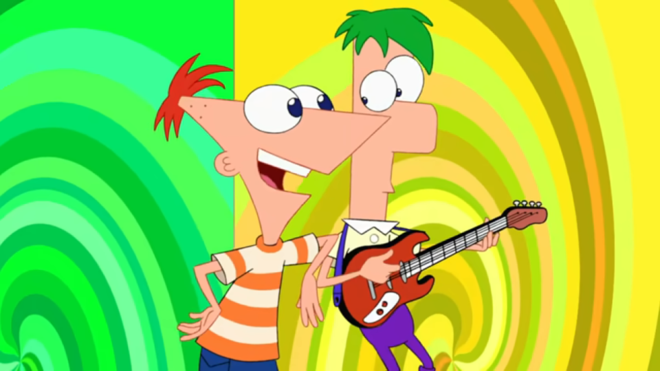 Phineas and Ferb performing 