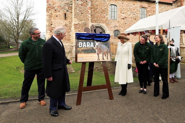 Charles unveils the name of the new rhino at Colchester Zoo