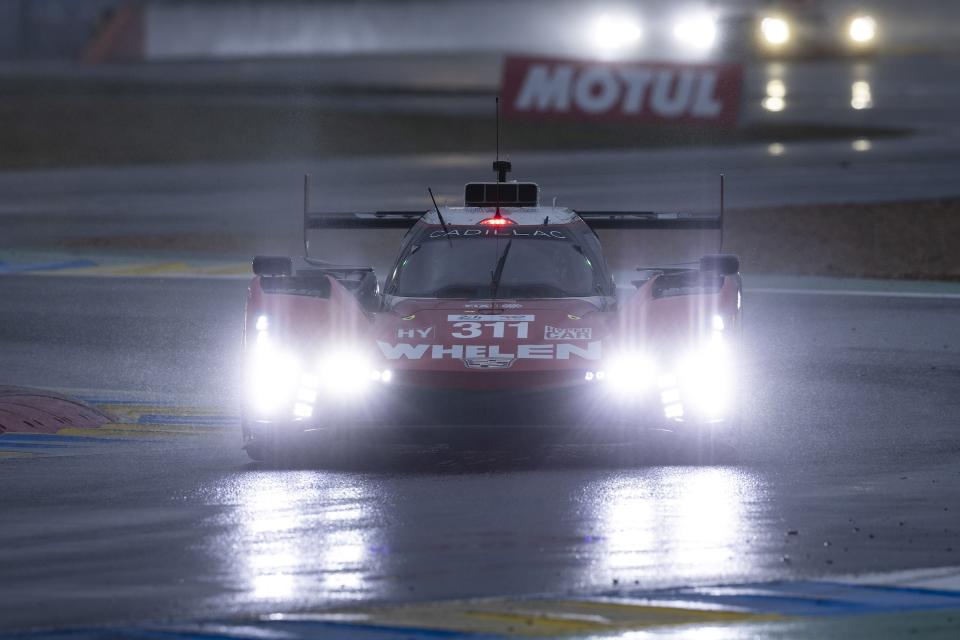 LE MANS, FRANCE - JUNE 16: #311 Whelen Cadillac Racing (USA) Cadillac V-Series.R (HY) - Luis Felipe Derani (BRA) / Jack Aitken (GBR) / Felipe Drugovich (BRA) during the 92nd edition of the Le Mans 24 Hours, 4th round of the FIA WEC 2024 World Endurance Championship at Circuit de la Sarthe on 16 June 2024 in Le Mans, France. (Photo by Eric Le Galliot/Eurasia Sport Images/Getty Images)