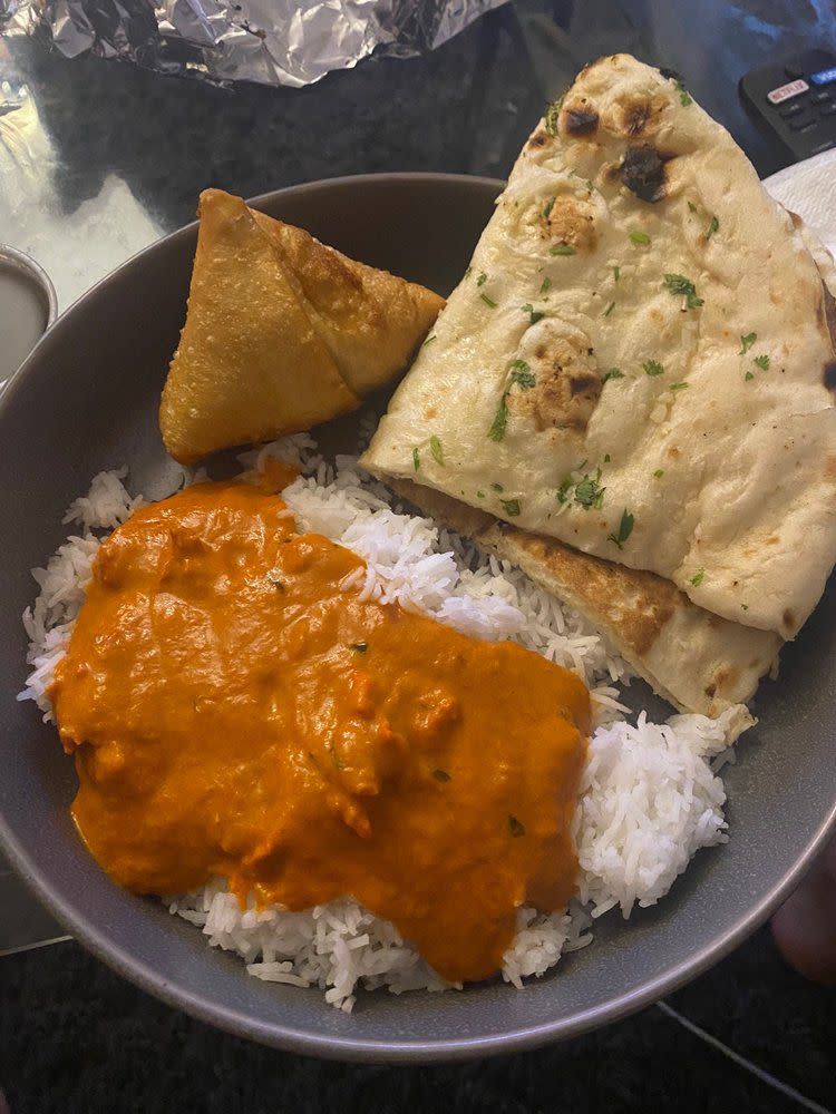 Butter Chicken and other classic Indian fare are on the daily buffet at Taj Indian Cuisine South Portland,  Maine.