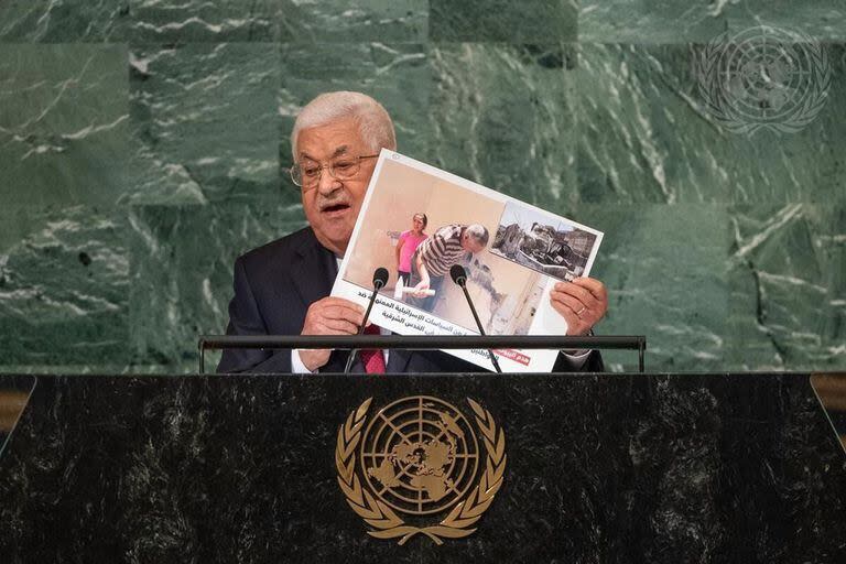 El presidente de la Autoridad Palestina, Mahmud Abbas, durante una presentación en la ONU (Archivo)