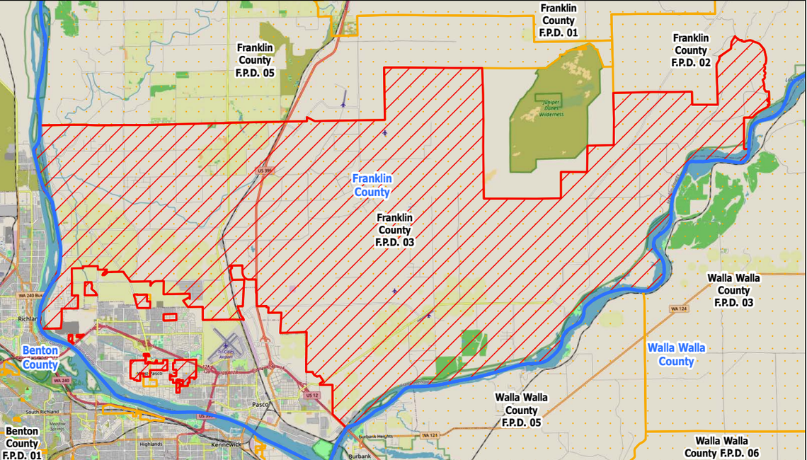 Franklin County Fire Protection District 3 covers unincorporated areas of Pasco and the rural areas north of the city.
