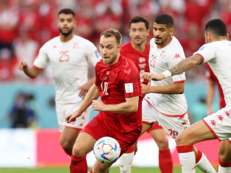 Christian Eriksen looks to carve an opening against Tunisia (Getty Images)