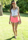 Celebrities in pastel fashion: Alessandra Ambrosio wore pastel shorts to <a href="http://uk.lifestyle.yahoo.com/photos/coachella-festival-2013-diane-kruger-kate-bosworth-and-katy-perry-lead-the-stylish-celebs-slideshow/" data-ylk="slk:Coachella;elm:context_link;itc:0;sec:content-canvas;outcm:mb_qualified_link;_E:mb_qualified_link;ct:story;" class="link  yahoo-link">Coachella</a>.<br><br>© Getty