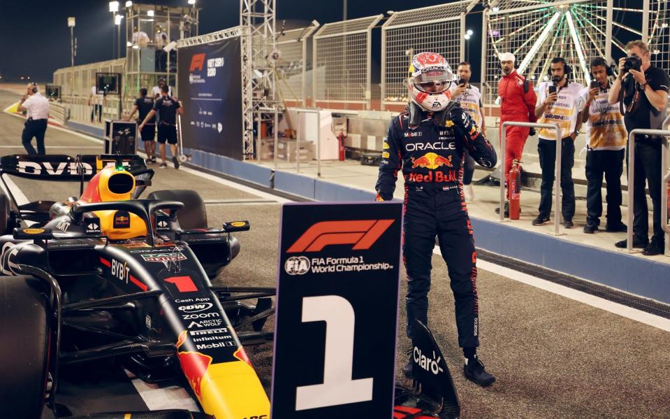Dutch Formula One driver Max Verstappen of Red Bull Racing reacts after taking the pole position in the qualifying session for Formula One Grand Prix of Bahrain - Ali Haider/Shutterstock