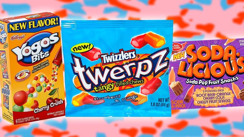 Intro image of Yogos, Twizzlers twerpz, and Sodalicious gummies