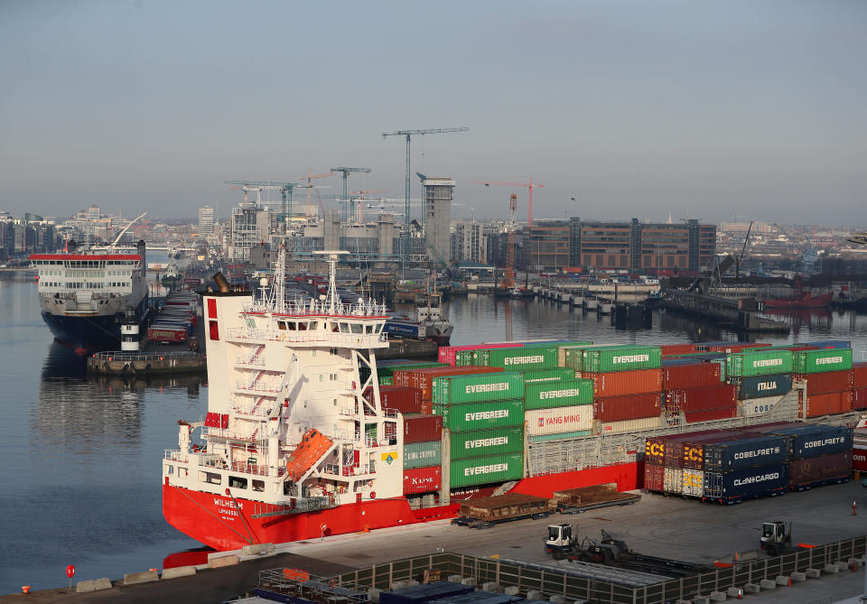 A cargo ship in Dublin Port.