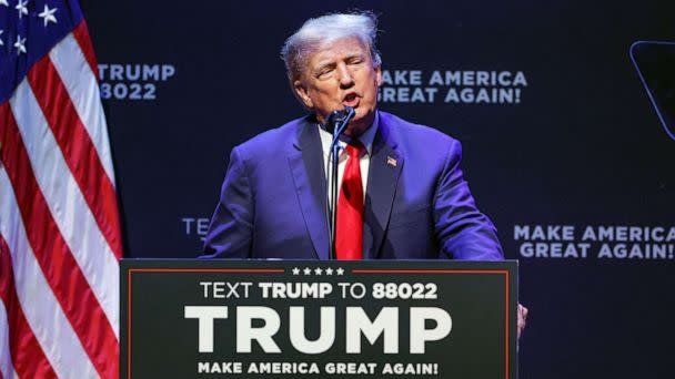 PHOTO: Former President Donald Trump speaks about education policy at the Adler Theatre in Davenport, Iowa on March 13, 2023. (Kamil Krzaczynski/AFP via Getty Images)