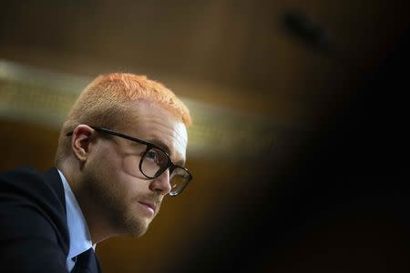 Christopher Wylie, former Cambridge Analytica research director, testifies before a Senate Judiciary Committee hearing titled, "Cambridge Analytica and the Future of Data Privacy" on Capitol Hill in Washington, U.S., May 16, 2018. REUTERS/Al Drago
