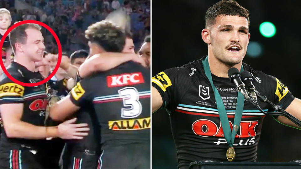 Dylan Edwards, pictured here congratulating Nathan Cleary after the NRL grand final.