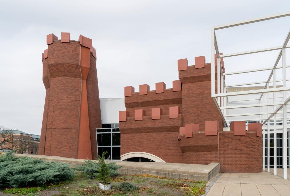 "Climage Changing" is launched on the exterior of the Wexner Center for the Arts by a work from 1990 by the late Chris Burden.