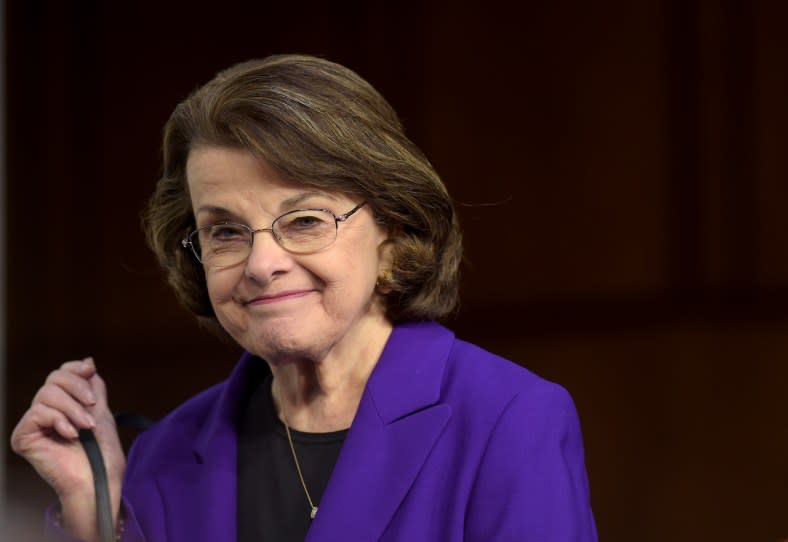 FILE – The Senate Judiciary Committee’s ranking member Sen. Dianne Feinstein, D-Calif. returns on Capitol Hill in Washington, March 22, 2017, to hear testimony from Supreme Court Justice nominee Neil Gorsuch. (AP Photo/Susan Walsh, File)