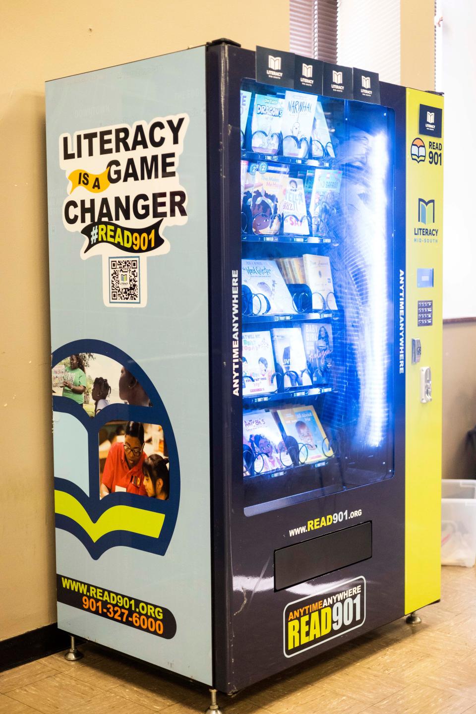 Books inside a book vending machine can be seen before the start of the Memphis-Shelby County Schools and Literacy Mid-South Partnership Ceremony on Thursday, October 19, 2023 at the MSCS COE Auditorium in Memphis, Tenn.