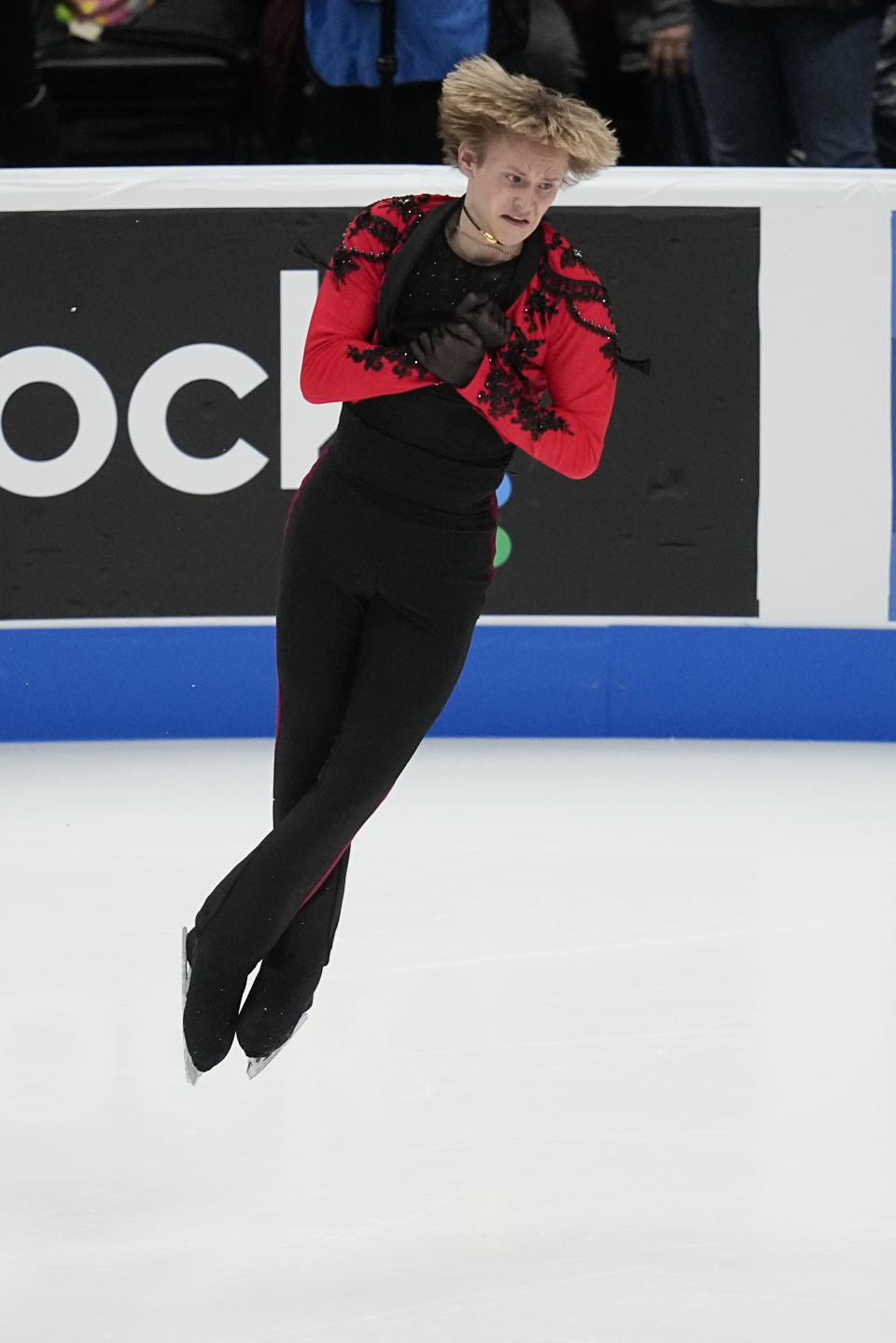 Ilia Malinin competes during the men's short program at the U.S. figure skating championships Friday, Jan. 26, 2024, in Columbus, Ohio. (AP Photo/Sue Ogrocki)