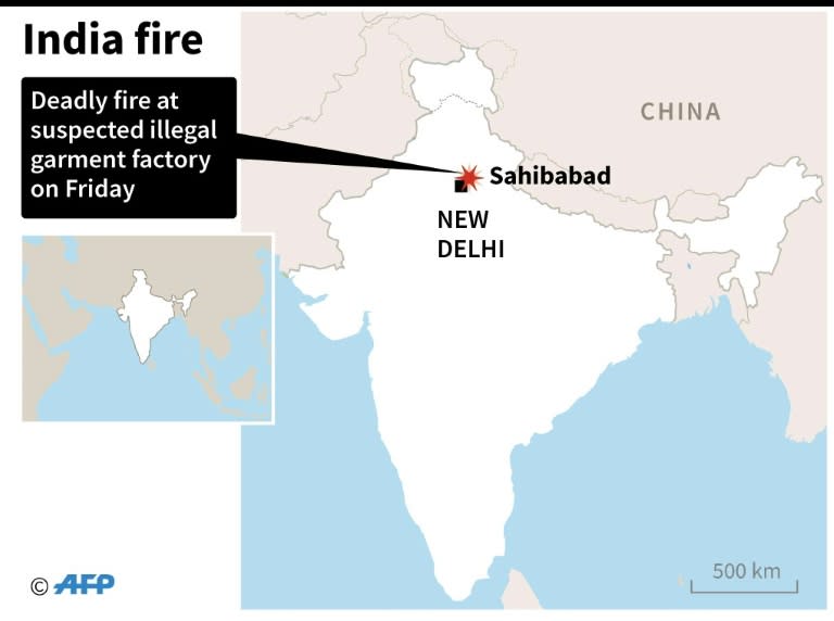 Map of India locating Sahibabad, where at least 13 people were killed in a fire at a suspected illegal garment factory on November 11, 2016