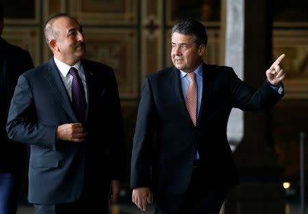 German Foreign Minister Sigmar Gabriel and his Turkish counterpart Mevlut Cavusoglu attend a meeting in Goslar, Germany, January 6, 2018. REUTERS/Ralph Orlowski