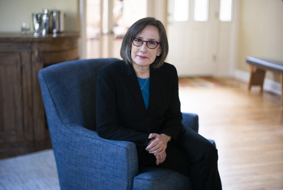 Andrea Salinas, democratic candidate in Oregon's 6th congressional district, poses for a photo, March 24, 2022 in Portland. The U.S. House race in Oregon's newly created 6th Congressional District is closer than pollsters expected. The district includes the state capital Salem and Portland’s affluent southwestern suburbs along with rural areas. There are more registered Democrats than Republicans, but most voters are nonaffiliated. (Beth Nakamura/The Oregonian via AP)