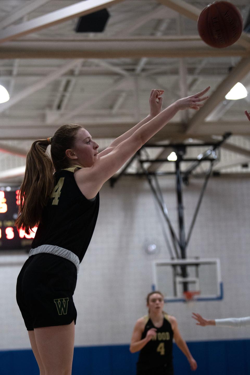 Kara Meredith shoots a 3-point shot in Archbishop Wood's PIAA semifinal game in March 2023.
