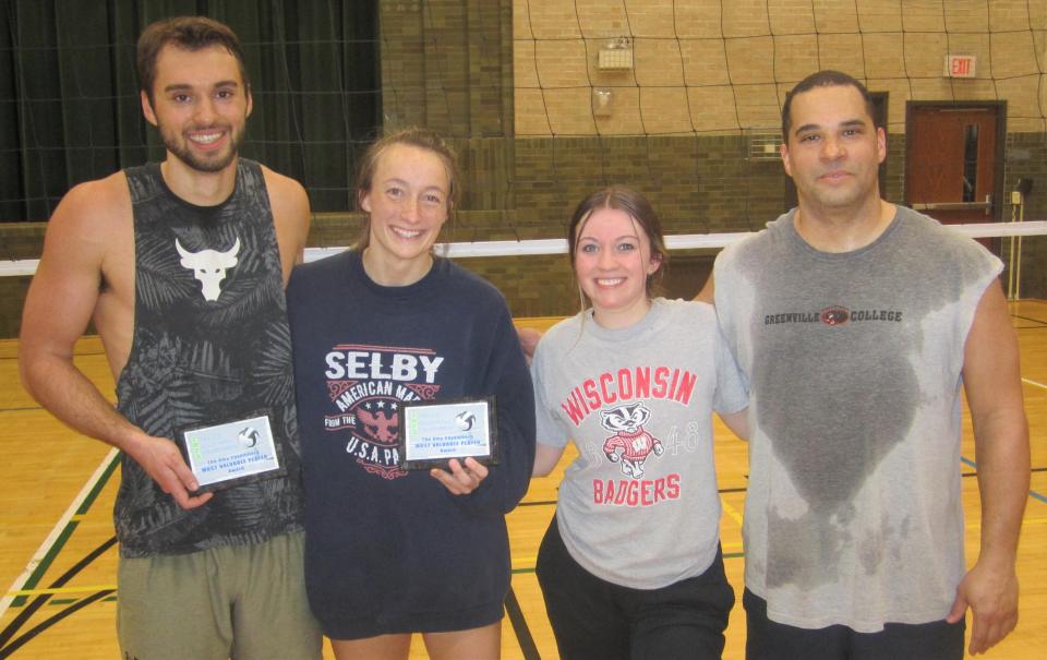 48th annual TRCCS adult volleyball tournament co-ed champions are, from left: D.J. Madson (men’s MVP), Katie Wade (MVP), Hannah Evenson and Nate Brown.