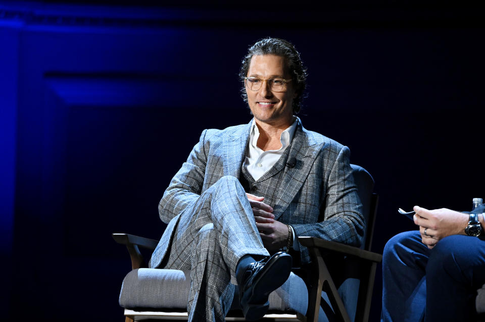 NEW YORK, NEW YORK - FEBRUARY 29: Matthew McConaughey speaks onstage during HISTORYTalks Leadership & Legacy presented by HISTORY at Carnegie Hall on February 29, 2020 in New York City. (Photo by Noam Galai/Getty Images for HISTORY)