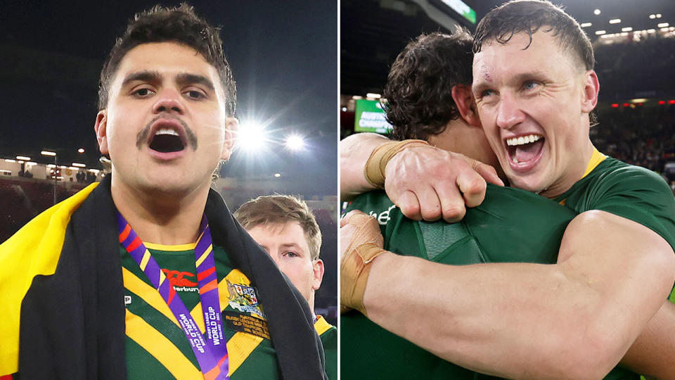 NRL stars Latrell Mitchell (L) and Jack Wighton have issued a joint apology after being arrested in Canberra over the weekend. Pic: Getty