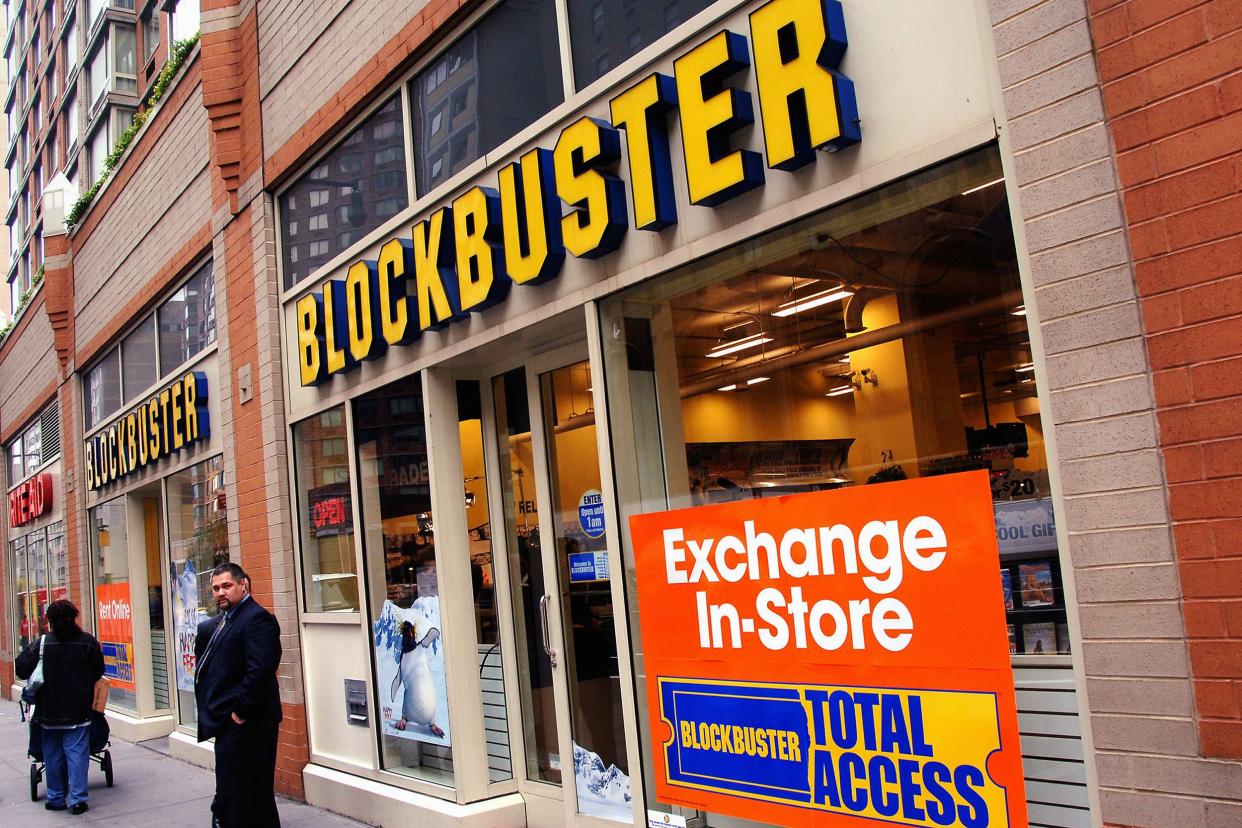 General view of the exterior of the Blockbuster store hosting a press conference announcing The Weinstein Company's deal with Blockbuster Inc. for exclusive rights to rent theatrical movies and direct-to-video titles on November 15, 2006 in New York City,