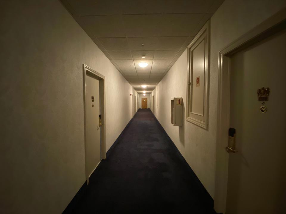 a dark hallway in congress plaza hotel in chicago