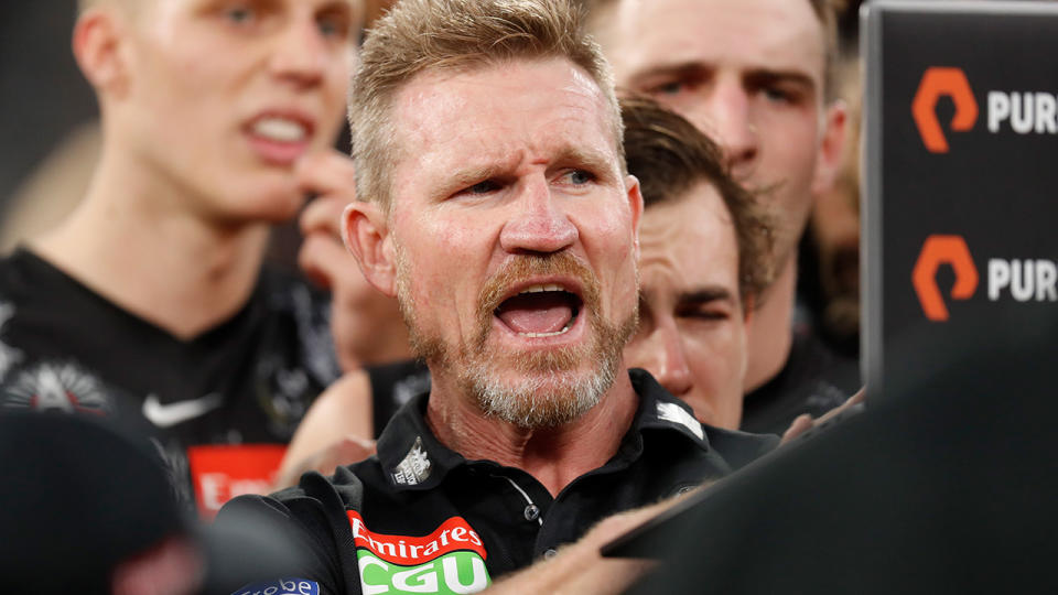 Collingwood coach Nathan Buckley believes the Magpies can overcome their poor start to the season and make the top eight. (Photo by Michael Willson/AFL Photos via Getty Images)