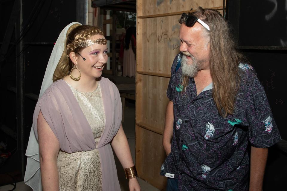 Southern Shakespeare Company's new artistic director James Alexander Bond, right, backstage with actor Faith Verbsky.
