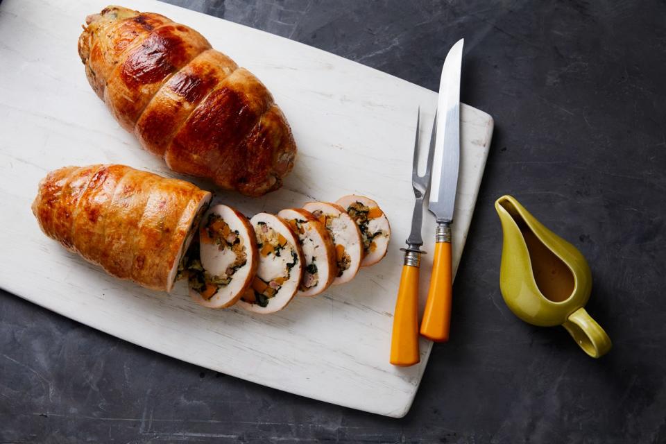 Stuffed Turkey Breast With Butternut Squash, Kale, and Sausage