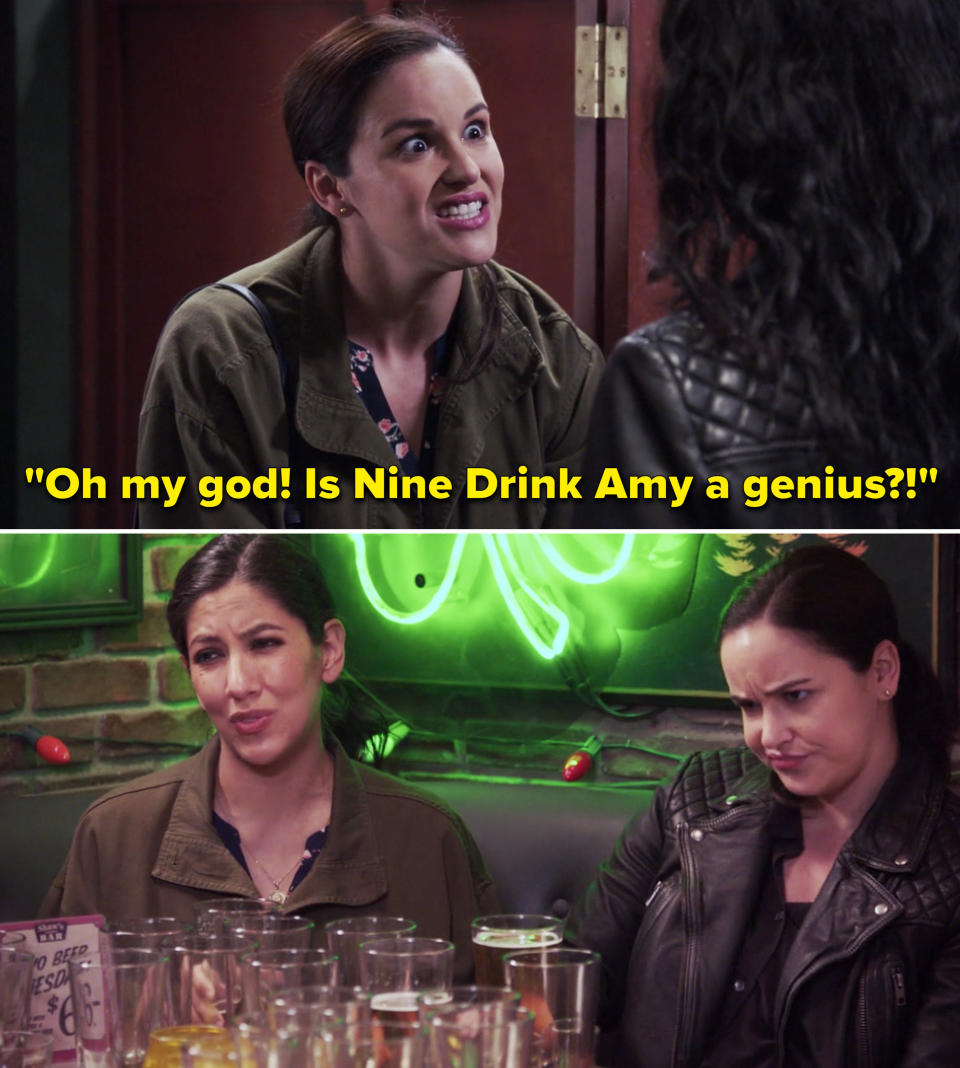 Amy saying, "Oh my god! Is Nine Drink Amy a genius?"
