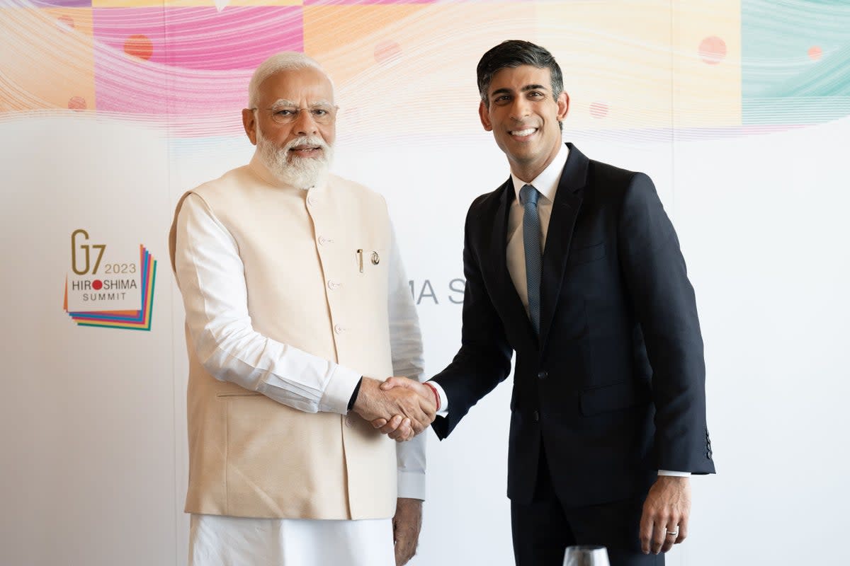 Rishi Sunak said he would broach the topic of UK-India trade talks when he meets Narendra Modi at the G20 (Stefan Rousseau/PA) (PA Wire)