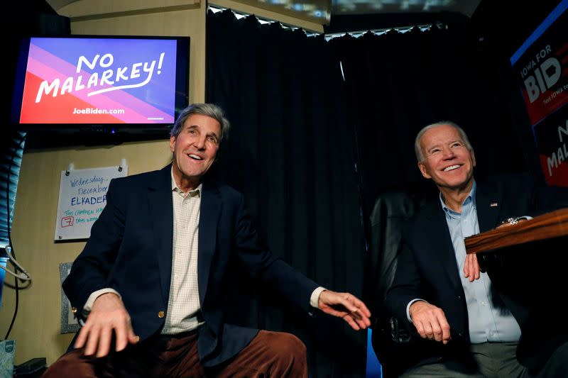 Democratic 2020 U.S. presidential candidate Biden's "No Malarkey!" campaign in Elkader, Iowa