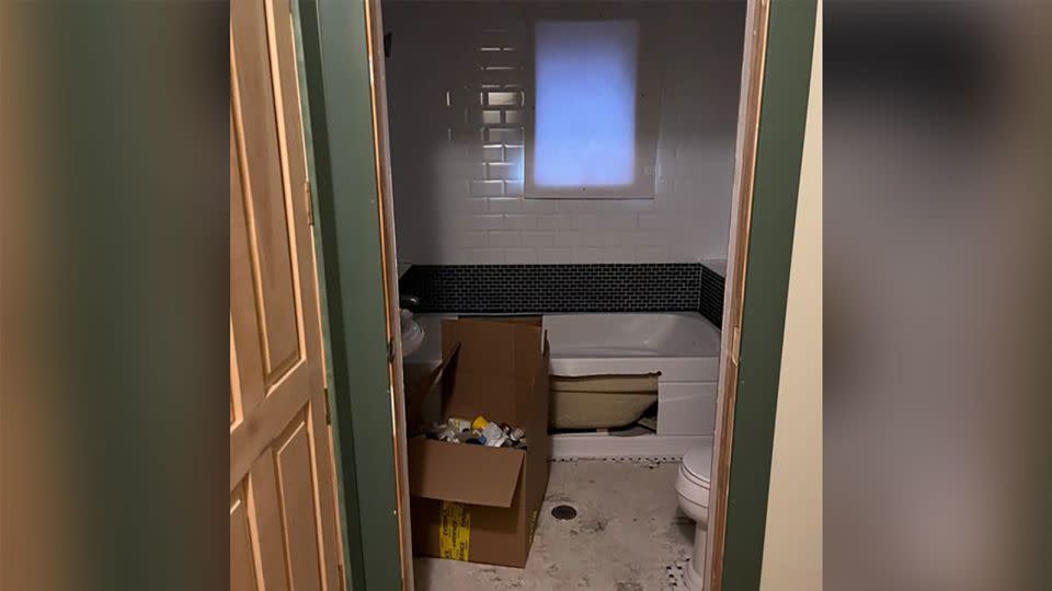 A bathtub in the house was cut open during the search. - Courtesy Robert Macedonio
