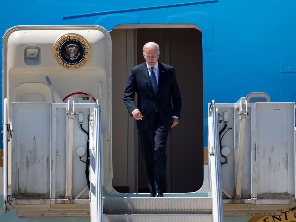 President Biden exits Air Force One on June 28, 2022.