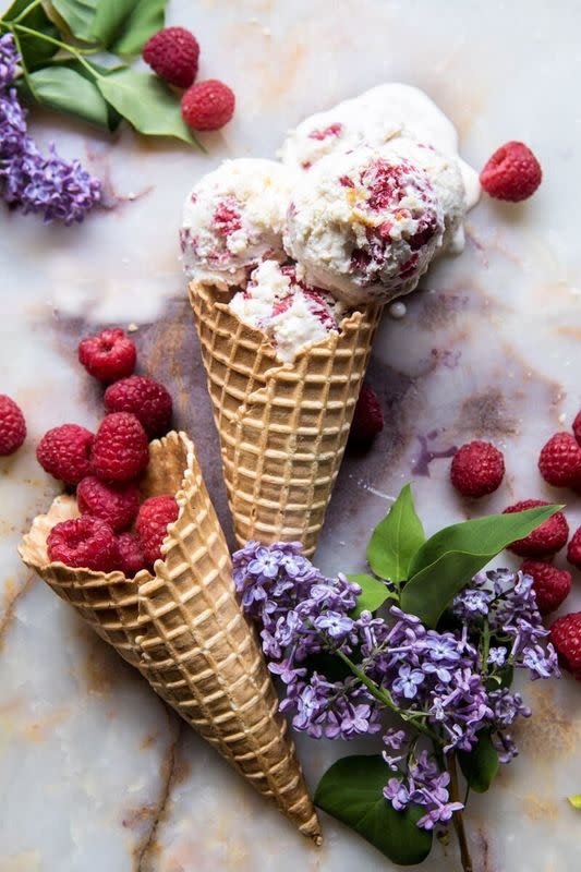Get the Easiest Raspberry Shortcake Ricotta Ice Cream recipe from Half Baked Harvest