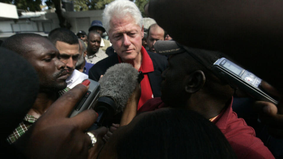President Clinton speaks to the press in Haiti