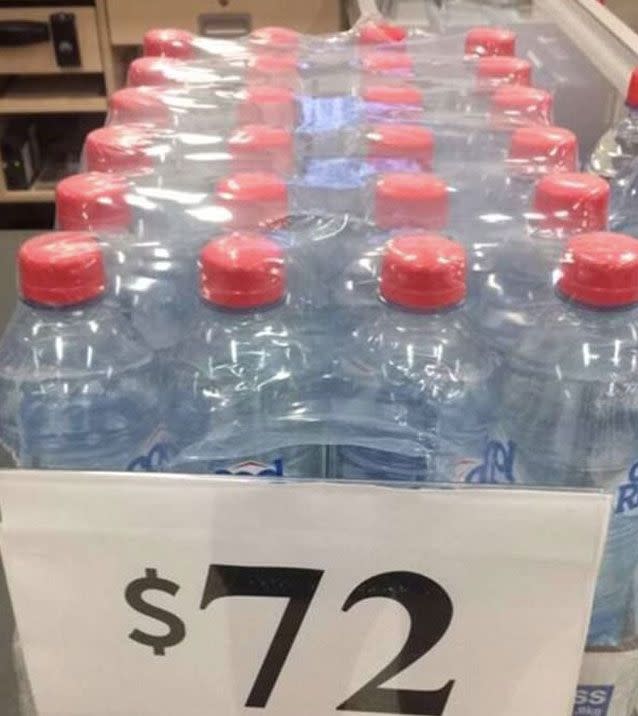 The carton of 24 bottles of water on sale for $72 at Target. Photo: Facebook/Natalie Maher