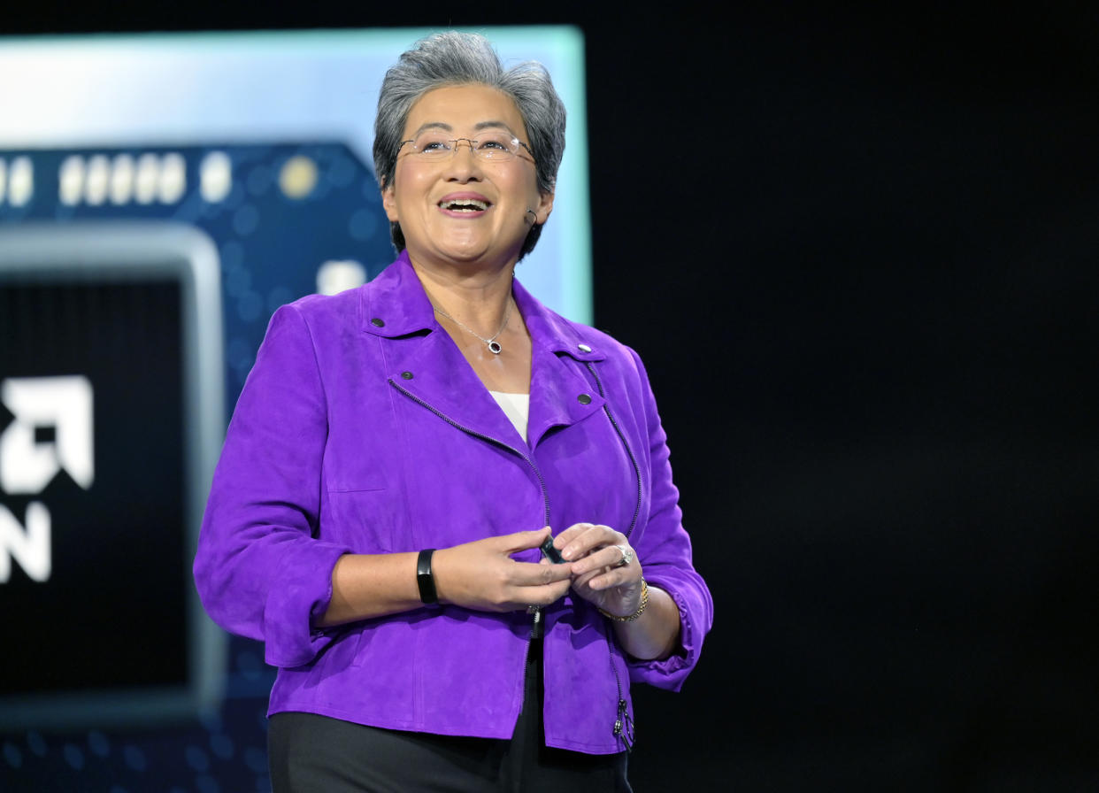 LAS VEGAS, NEVADA - JANUARY 04:  AMD Chair and CEO Dr. Lisa Su delivers a keynote address at CES 2023 at The Venetian Las Vegas on January 04, 2023 in Las Vegas, Nevada. CES, the world's largest annual consumer technology trade show, runs from January 5-8 and features about 3,100 exhibitors showing off their latest products and services to more than 100,000 attendees.  (Photo by David Becker/Getty Images)