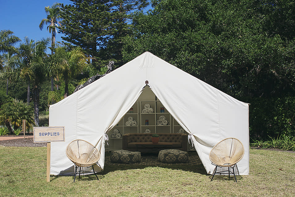 An on-site supply tent provided guests with basic amenities.