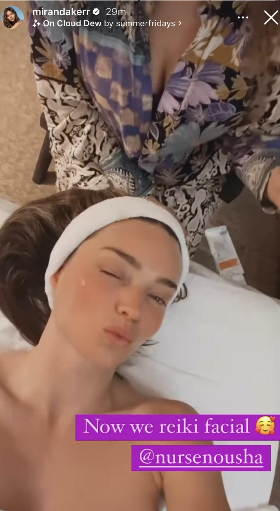 Miranda Kerr shares reiki facial photo pre 2022 Met Gala on her Instagram Story