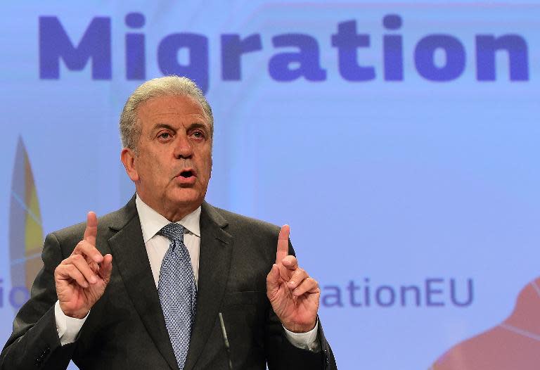 EU Migration Commissioner Dimitris Avramopoulos addresses a press conference in Brussels, on May 27, 2015