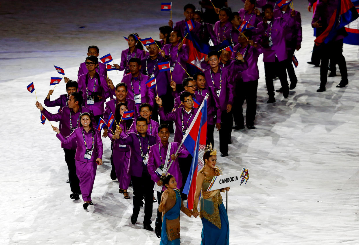 Southeast Asian (SEA) Games – Opening Ceremony – Bukit Jalil Stadium, Kuala Lumpur – August 19, 2017. Cambodia’s Contingent arrives. REUTERS/Lai Seng Sin