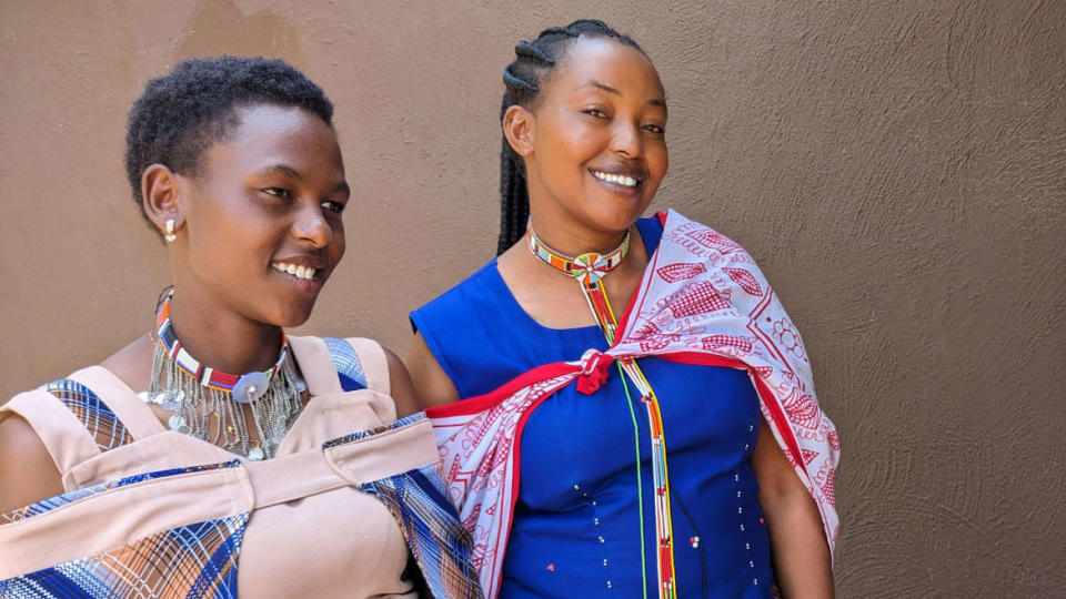 A photograph of two safari guides in training Fiona Koya and Esmey Soyian.